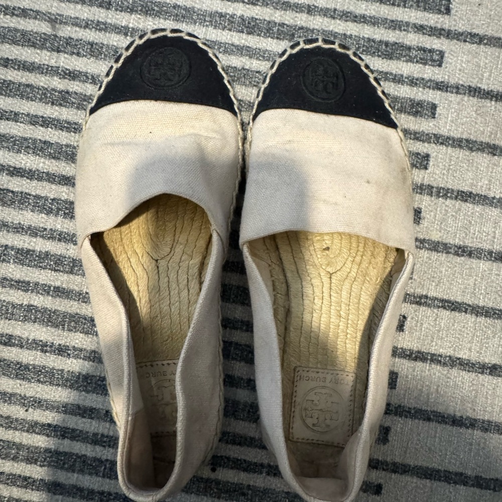 Tory Burch Black and Cream Espadrilles